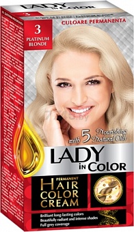 LADY IN COLOR Noturīga matu krēmkrāsa 3 Platīna blonds, 50/50/25 ml