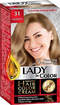 LADY IN COLOR Noturīga matu krēmkrāsa 31 Lazdu riekstu brūns, 50/50/25 ml